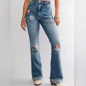 Wrangler Women's Blue Flare Jeans with Patches
